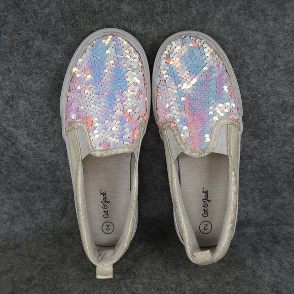 Cat & Jack Shoes Kids 2 Sneakers Slip On Casual Trainers Sequin Embellished Pink - Picture 6 of 11